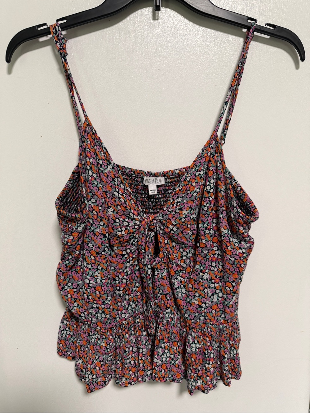 Patrons of peace  Floral Tie-Front Spaghetti Strap Top - Multi Floral